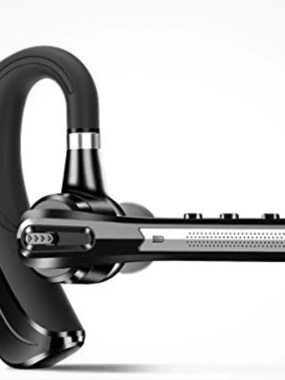 Black Bluetooth Earhook Headset with Silver Accents